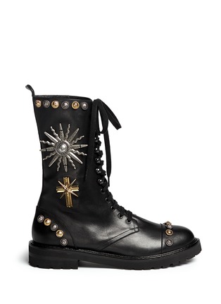 Main View - Click To Enlarge - FAUSTO PUGLISI - Metal stud leather lace-up combat boots