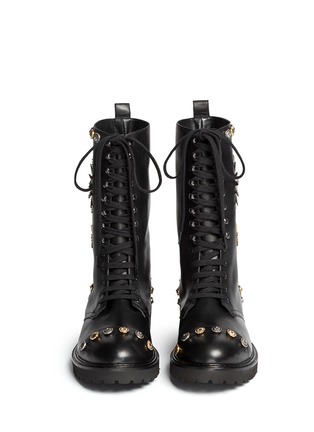 Figure View - Click To Enlarge - FAUSTO PUGLISI - Metal stud leather lace-up combat boots