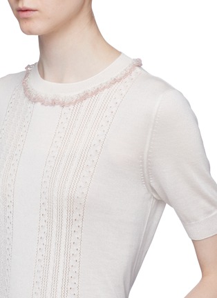 Detail View - Click To Enlarge - MIU MIU - Lace collar cashmere-silk knit top