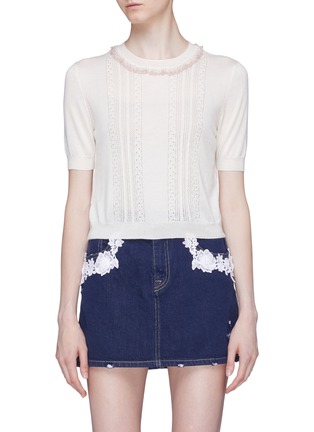 Main View - Click To Enlarge - MIU MIU - Lace collar cashmere-silk knit top
