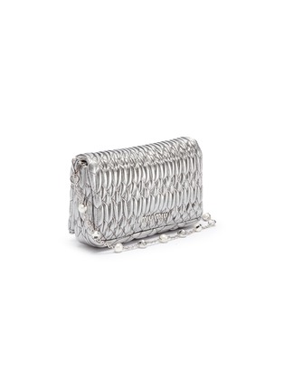 Detail View - Click To Enlarge - MIU MIU - Jewelled chain matelassé leather crossbody clutch