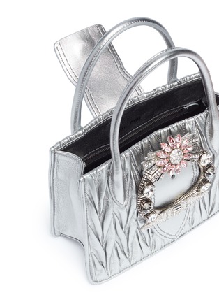 Detail View - Click To Enlarge - MIU MIU - Jewelled floral buckle matelassé leather shoulder bag