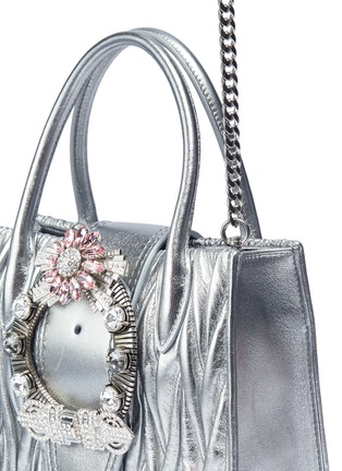 Detail View - Click To Enlarge - MIU MIU - Jewelled floral buckle matelassé leather shoulder bag