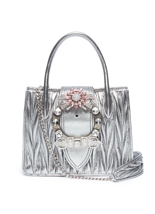 Main View - Click To Enlarge - MIU MIU - Jewelled floral buckle matelassé leather shoulder bag