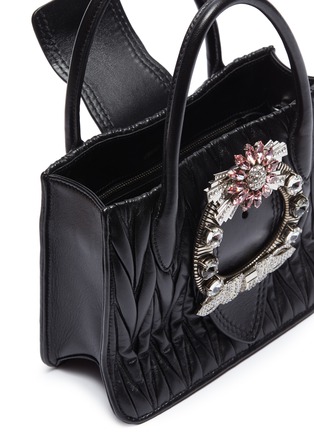Detail View - Click To Enlarge - MIU MIU - Jewelled floral buckle matelassé leather shoulder bag