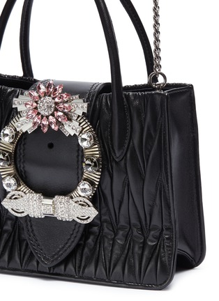 Detail View - Click To Enlarge - MIU MIU - Jewelled floral buckle matelassé leather shoulder bag