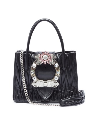 Main View - Click To Enlarge - MIU MIU - Jewelled floral buckle matelassé leather shoulder bag