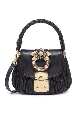 Main View - Click To Enlarge - MIU MIU - Jewelled buckle matelassé leather crossbody bag