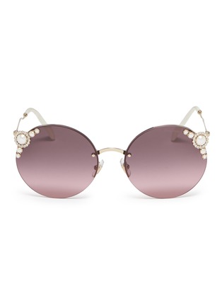 Main View - Click To Enlarge - MIU MIU - 'Manière' embellished rimless metal round sunglasses
