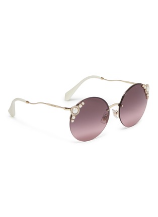 Figure View - Click To Enlarge - MIU MIU - 'Manière' embellished rimless metal round sunglasses