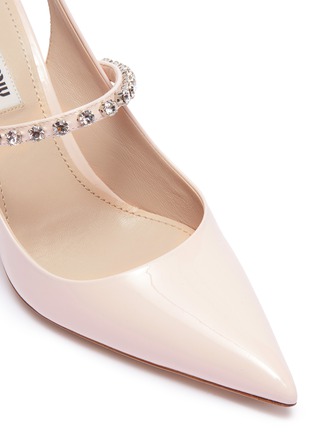 Detail View - Click To Enlarge - MIU MIU - Glass crystal patent leather slingback pumps