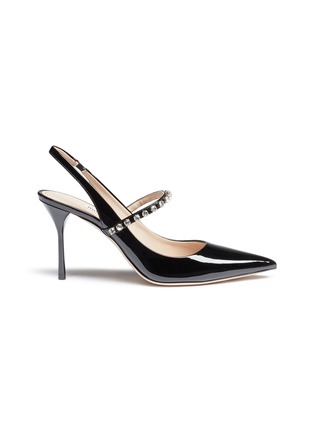Main View - Click To Enlarge - MIU MIU - Glass crystal patent leather slingback pumps