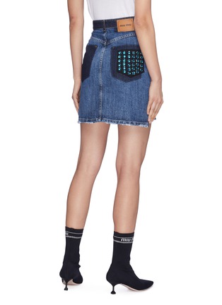 Back View - Click To Enlarge - MIU MIU - Embellished pocket denim skirt