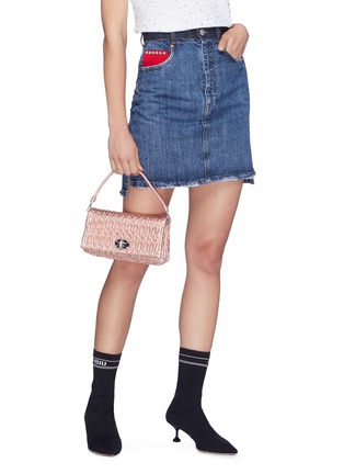 Front View - Click To Enlarge - MIU MIU - Jewelled chain matelassé leather top handle bag