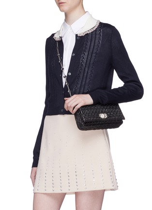 Figure View - Click To Enlarge - MIU MIU - Jewelled chain matelassé leather top handle bag
