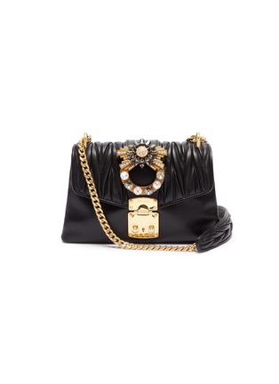 Main View - Click To Enlarge - MIU MIU - Jewelled buckle matelassé leather chain crossbody bag
