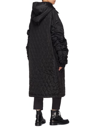 Back View - Click To Enlarge - 10455 - Ruched sleeve hooded unisex down bomber coat