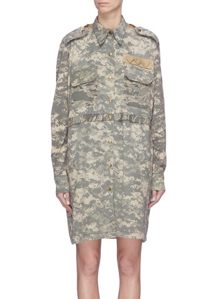 Main View - Click To Enlarge - THE R COLLECTIVE - Folded back yoke pixelated camouflage print shirt dress