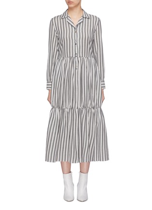 Main View - Click To Enlarge - MINKI - Stripe tiered twill shirt dress