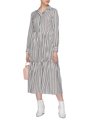 Figure View - Click To Enlarge - MINKI - Stripe tiered twill shirt dress