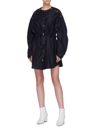 Figure View - Click To Enlarge - MINKI - Drawcord puff sleeve button dress