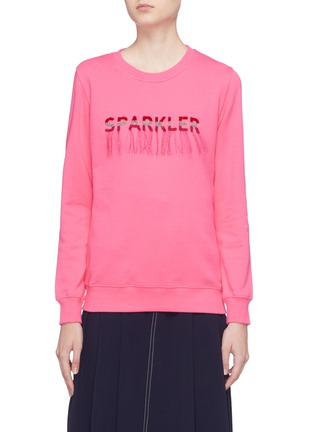 Main View - Click To Enlarge - MINKI - 'Sparkler' fringe slogan embroidered sweatshirt
