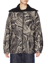 DRIES VAN NOTEN | 'Veloria' ribbed collar feather print oversized jacket |  Women | Lane Crawford