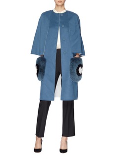 FENDI Heart print fur pocket melton cape coat Women Lane
