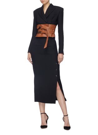 Figure View - Click To Enlarge - 10479 - Leather corset belt wool blend blazer
