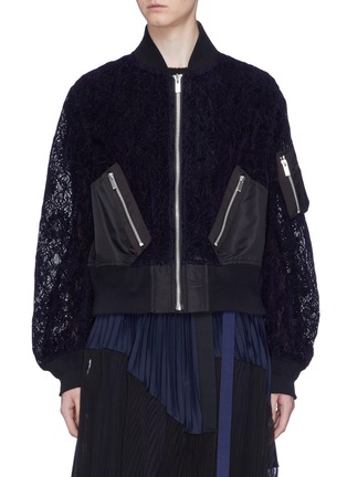 Main View - Click To Enlarge - SACAI - Patchwork lace bomber jacket
