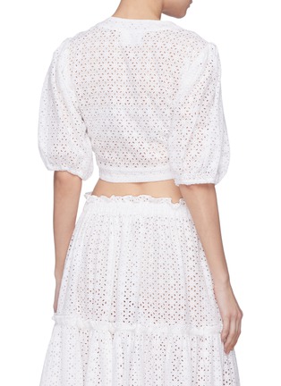 Back View - Click To Enlarge - LISA MARIE FERNANDEZ - Puff sleeve tie front broderie anglaise cropped blouse