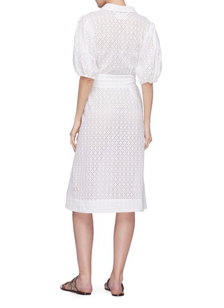 Back View - Click To Enlarge - LISA MARIE FERNANDEZ - Puff sleeve belted broderie anglaise shirt dress