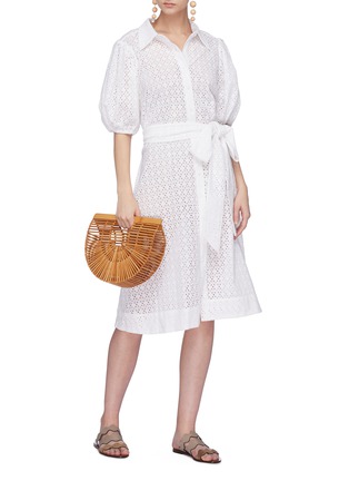 Figure View - Click To Enlarge - LISA MARIE FERNANDEZ - Puff sleeve belted broderie anglaise shirt dress