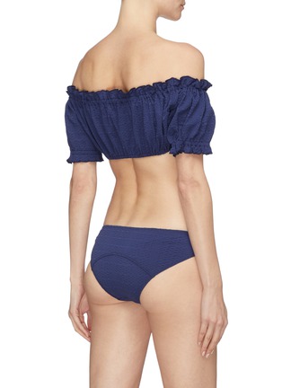 Back View - Click To Enlarge - LISA MARIE FERNANDEZ - 'Leandra' puff sleeve ruffle button seersucker bikini set