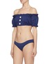 Figure View - Click To Enlarge - LISA MARIE FERNANDEZ - 'Leandra' puff sleeve ruffle button seersucker bikini set