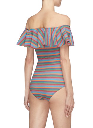 Back View - Click To Enlarge - LISA MARIE FERNANDEZ - 'Mira' flounce stripe off-shoulder one-piece swimsuit