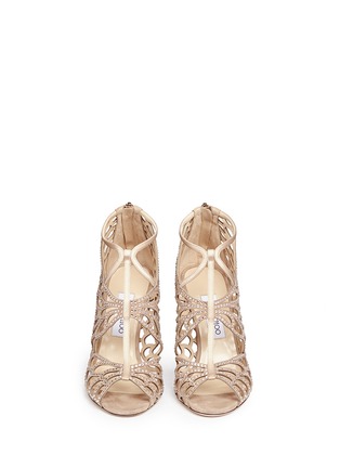 Figure View - Click To Enlarge - JIMMY CHOO - 'Fyonn' crystal hot fix caged suede sandals