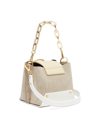 Detail View - Click To Enlarge - YUZEFI - 'Mini Delila' oversized ring suede panel leather bucket bag
