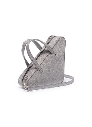 Detail View - Click To Enlarge - BALENCIAGA - 'Triangle' logo print XS glitter leather shoulder bag