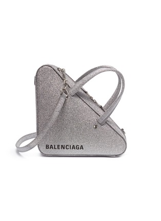 Main View - Click To Enlarge - BALENCIAGA - 'Triangle' logo print XS glitter leather shoulder bag