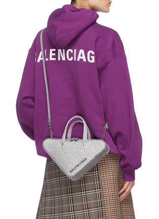 Figure View - Click To Enlarge - BALENCIAGA - 'Triangle' logo print XS glitter leather shoulder bag