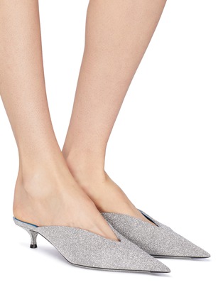 Figure View - Click To Enlarge - BALENCIAGA - 'Knife' glitter leather mules