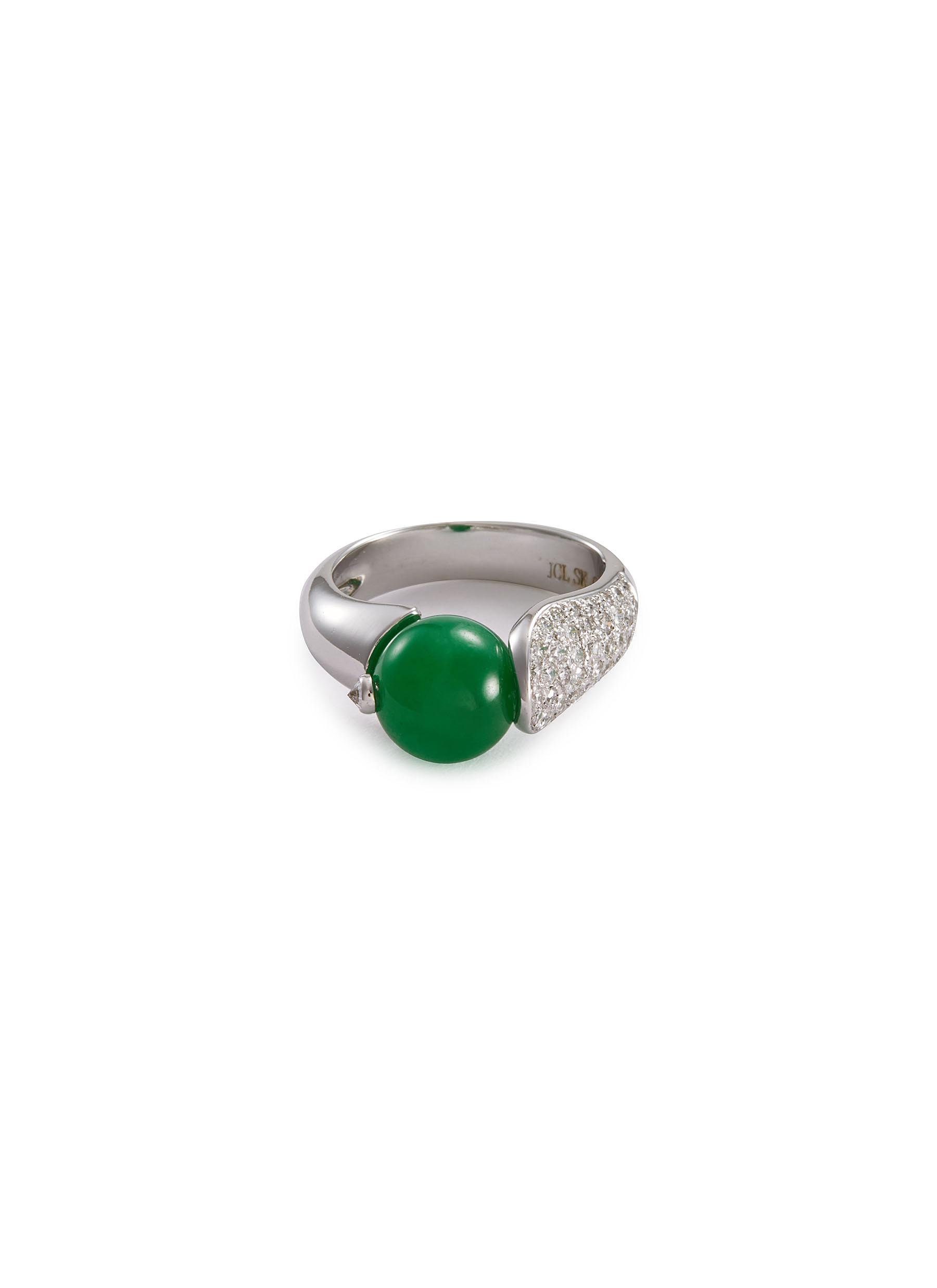 Diamond jade 18k white gold ring