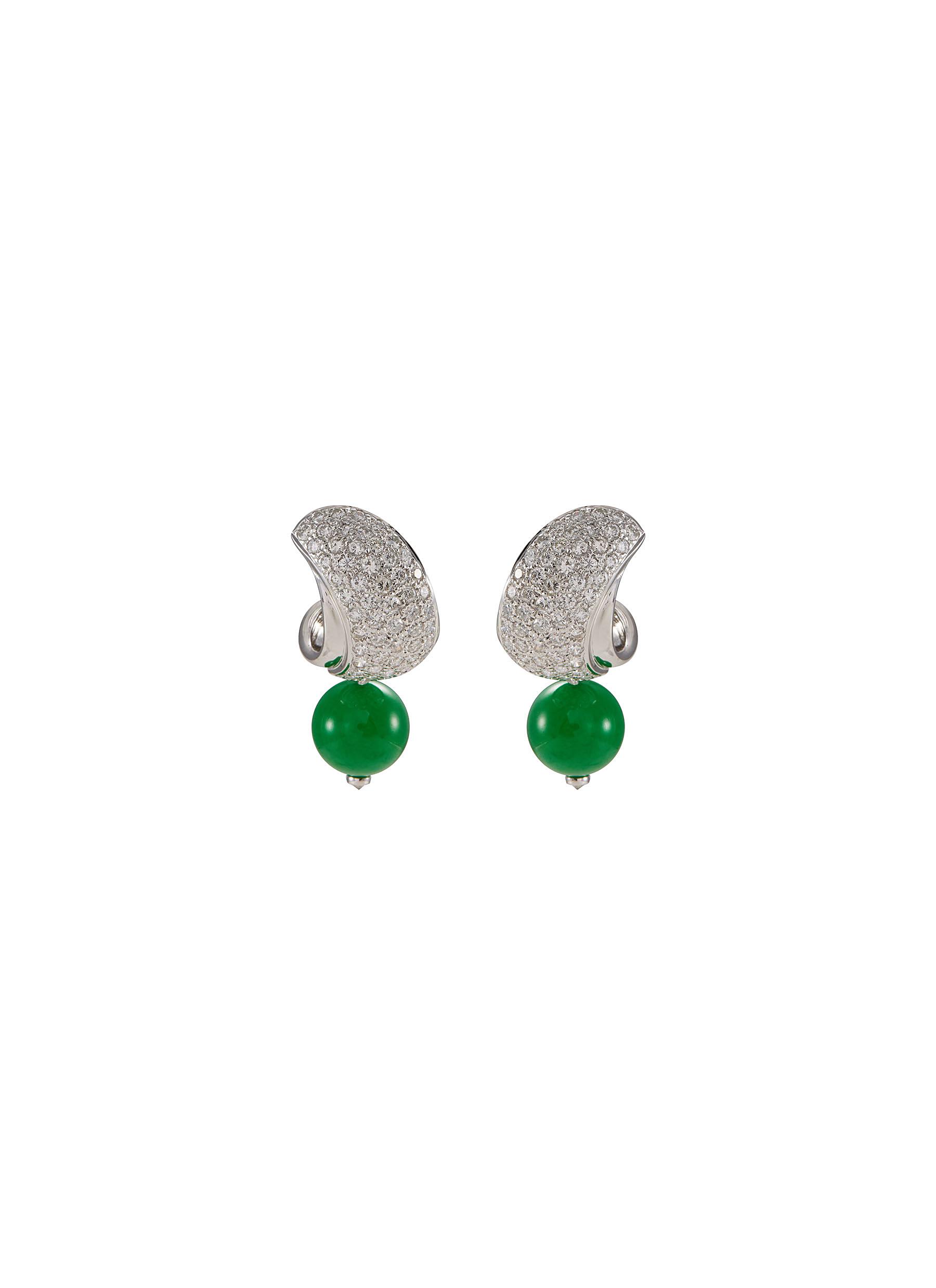 Diamond jade 18k white gold earrings
