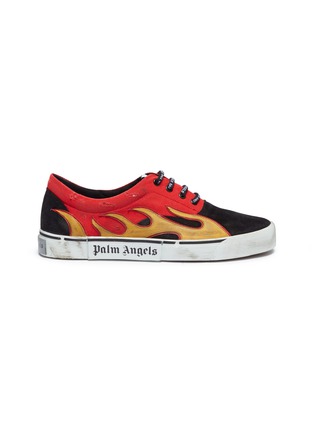 Main View - Click To Enlarge - PALM ANGELS - 'Distressed Flames' leather patch colourblock sneakers