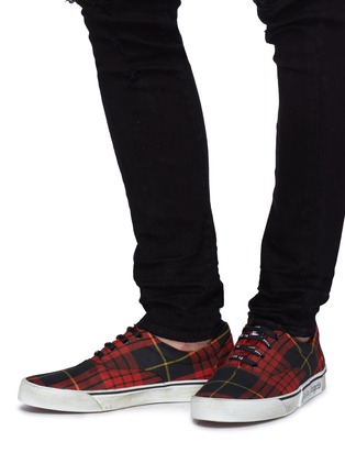 Figure View - Click To Enlarge - PALM ANGELS - 'Distressed Tartan' twill sneakers