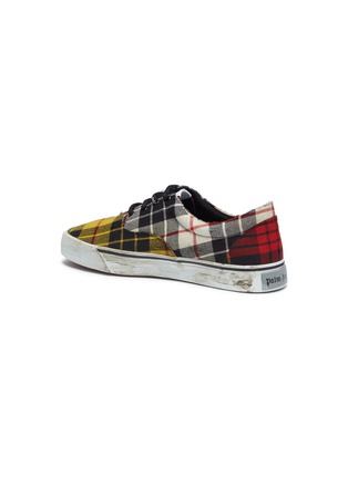 Detail View - Click To Enlarge - PALM ANGELS - 'Distressed Tartan' colourblock patchwork twill sneakers