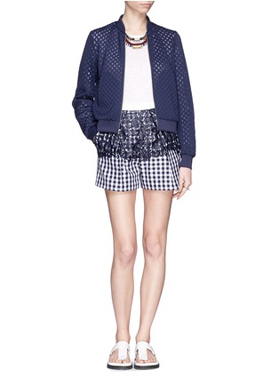 Figure View - Click To Enlarge - MSGM - Lace appliqué gingham pleat shorts