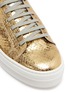 Detail View - Click To Enlarge - P448 - Faux fur trim metallic grid embossed leather slide sneakers