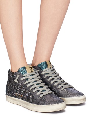 Figure View - Click To Enlarge - P448 - 'A8 Skate' glitter mesh patchwork high top sneakers